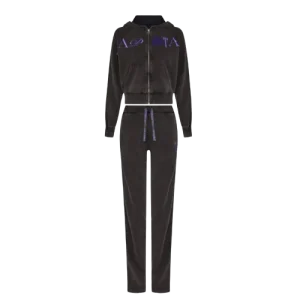 Women S Script Zip Leg Jogging Bottoms Washed Black Purple