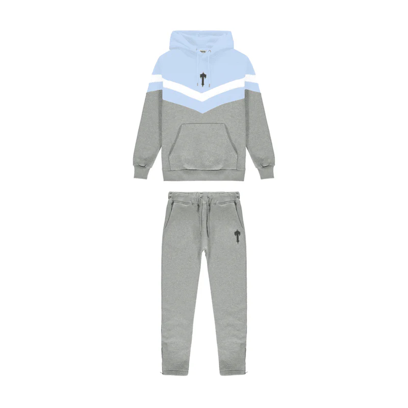 Trapstar V Stripe Hooded Tracksuit Cashmere Blue White Grey Trapstar V Stripe Hooded Tracksuit Cashmere Blue White Grey