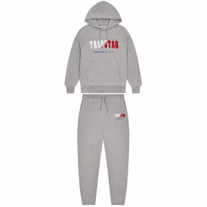 Trapstar Chenille Decoded Hooded Tracksuit Grey Red
