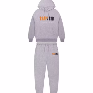 Trapstar Chenille Decoded Hooded Tracksuit Grey Orange