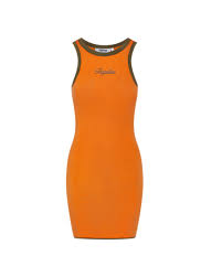 Womens Contrast Racer Dress Khaki Orange