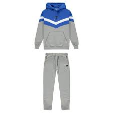 Trapstar V Stripe Hooded Tracksuit Blue White Grey